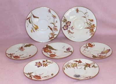 7 Royal Worcester BOTANICAL Saucers 3101 & 3102 Patterns Circa 1893 Floral