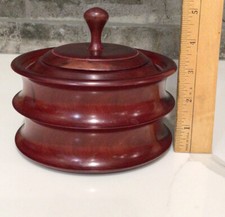 VTG Hand Turned Walnut Wood Bowl w/ Lid Handmade Trinket Ring Box Lidded 5  