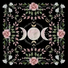Altar Cloth - Triple Moon design with Pink Roses, two (2) sizes