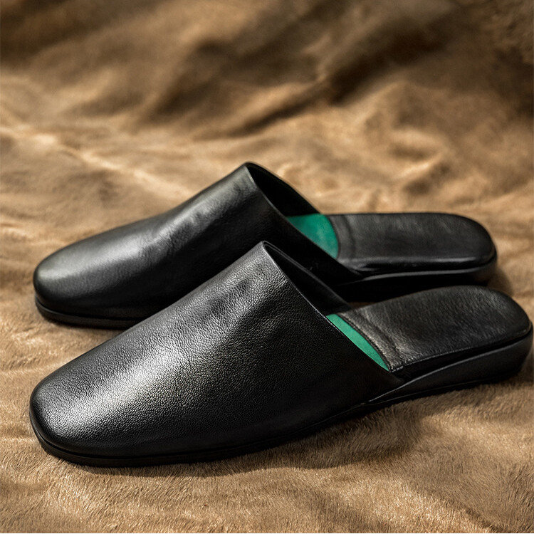 Closed Toe Slip on Casual Dress Mules Slippers Men's Real Leather