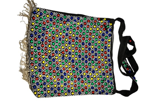 VINTAGE PLASTIC BEADED RETRO CANDY DOT FRINGED HOBO PURSE 60'S FOR REPAIR - Picture 9 of 10