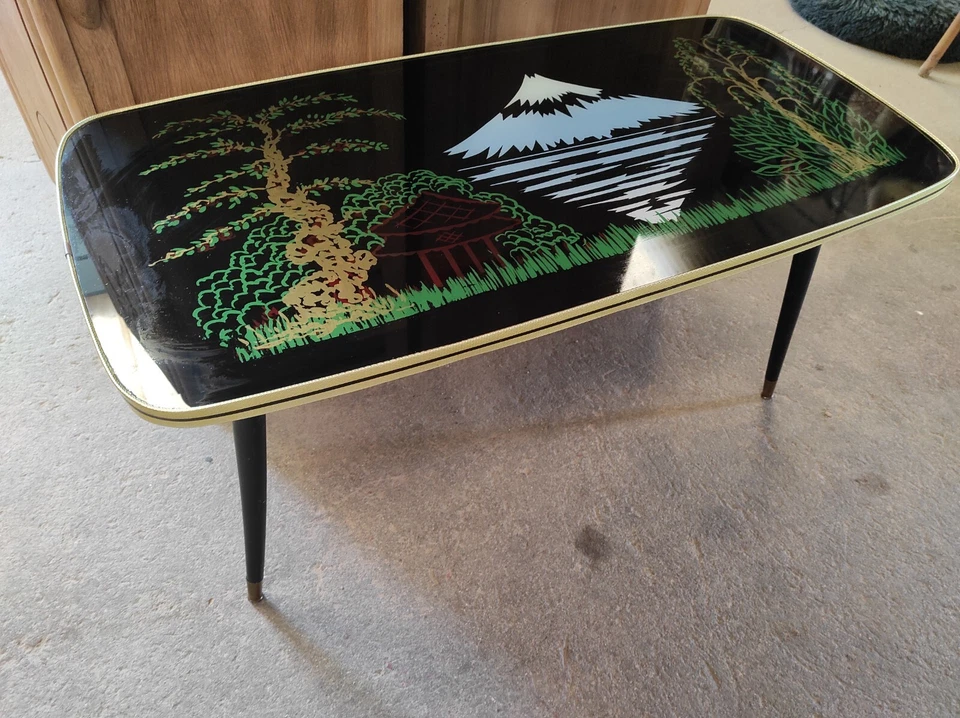 Ancienne Table basse Style Asiatique, Japon Pieds compas 90,5 x 44cm par 43,5cm - Photo 2/4