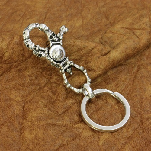 Skull 925 Sterling Silver KeyRing Mens Biker Keychain DIY Accessories TA200B - Picture 2 of 15