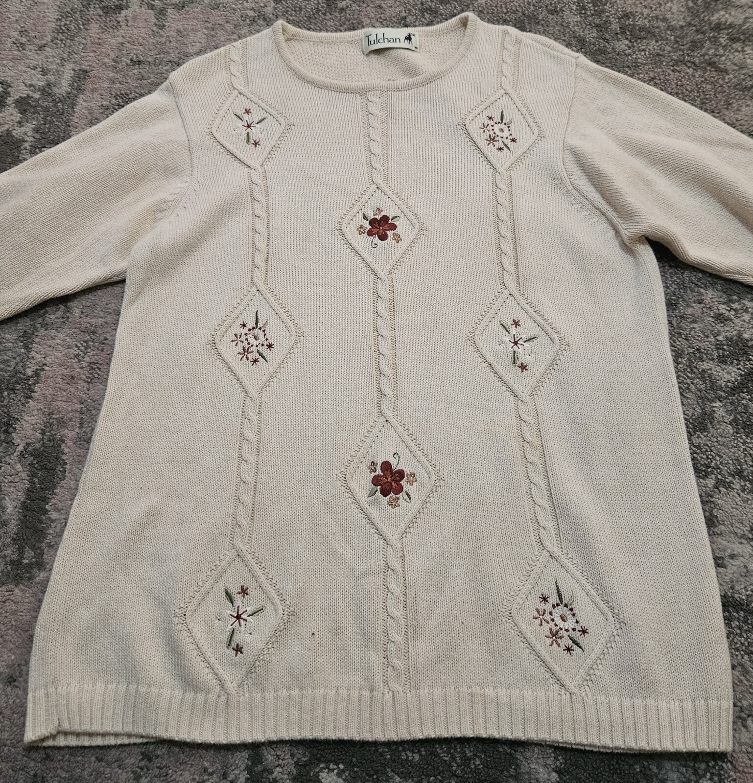 Tulchan Womens Ladies Floral Embroidered Pullover Knitted Jumper Sweater Size M image 2