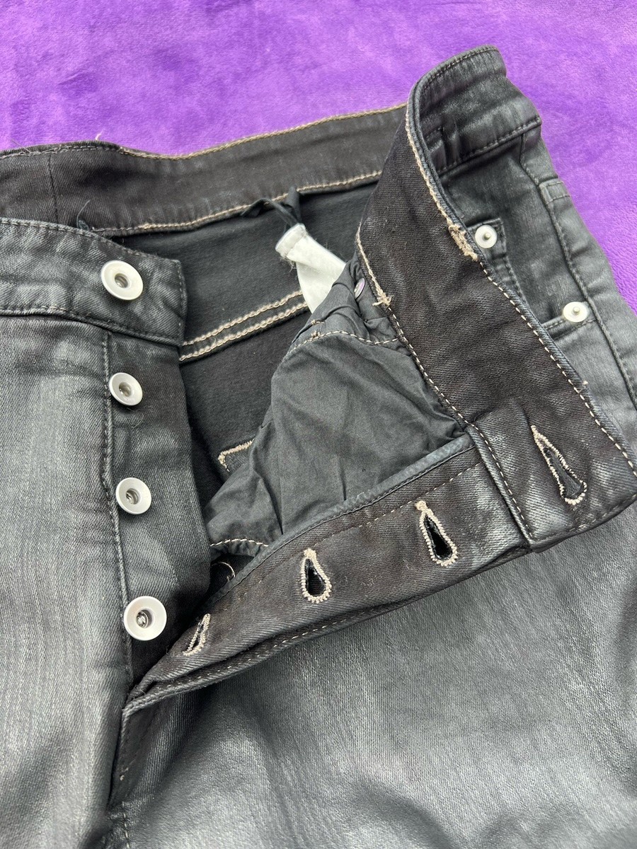 Rick Owens DRKSHDW Men's Detroit Cut Waxed Denim Jeans, Sz Rick Owens DRKSHDW Men's Detroit Cut Waxed Denim Jeans, Sz