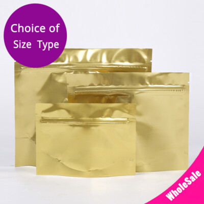 Many Sizes Glossy Gold Foil Mylar Stand Up Zipper Pouch Bag w/Tear Notches G2
