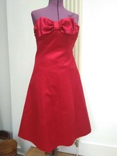 Debut Debenhams  8 Red Silky/Satiny Bandeau Flared Dress party event prom vintag