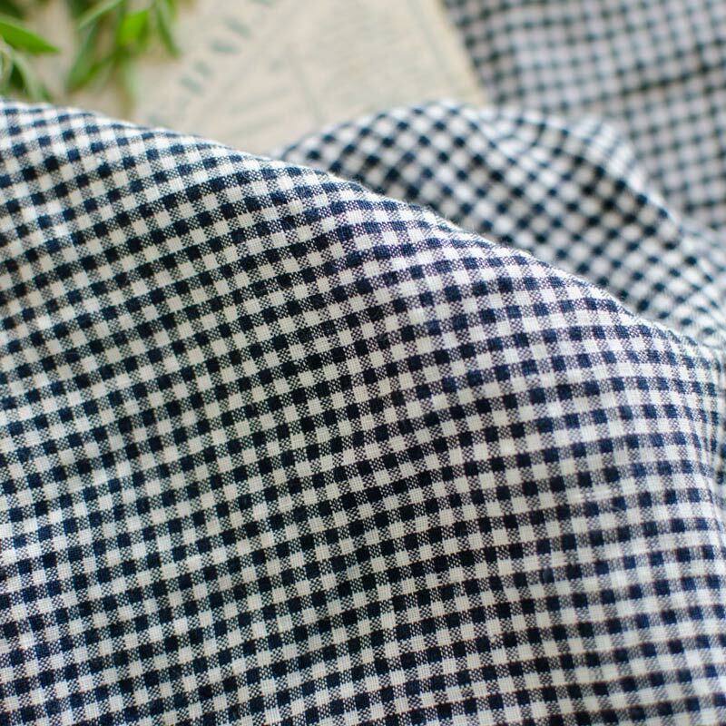 Tissu Lin Lavé Elise Petit Vichy Azur - Vendu Au Demi-mètre, 140 Cm De Large, Carreaux Bleu Et Blanc