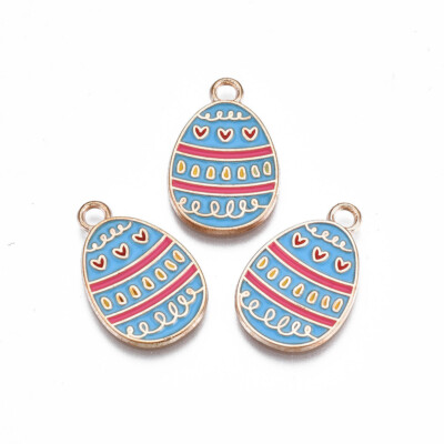 10pcs Blue Easter Egg Charms with Love Heart Enamel Alloy Pendants for Jewelry