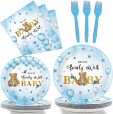 96 Pcs Bear Baby Shower Decorations Tableware Set We Can Bearly Wait Baby Desser
