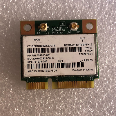 Broadcom  BCM943142HM 802.11 b/g/n Mini PCI Wireless Card