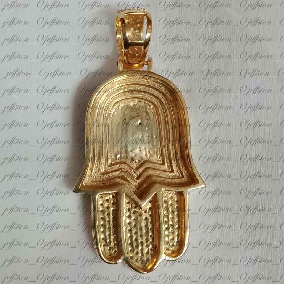 3.85Ct D/FL Round Cut Moissanite 14K Yellow Gold Plated Hamsa Hand Pendant 1.50" - Image 4 of 4