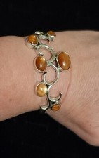 Sterling Silver Stone Cuff Bracelet 23.8 Grams EUC