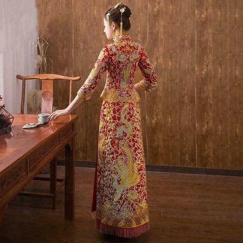 Ladies Bride Cheongsam Embroidery Rhinestones Chinese Traditional ...