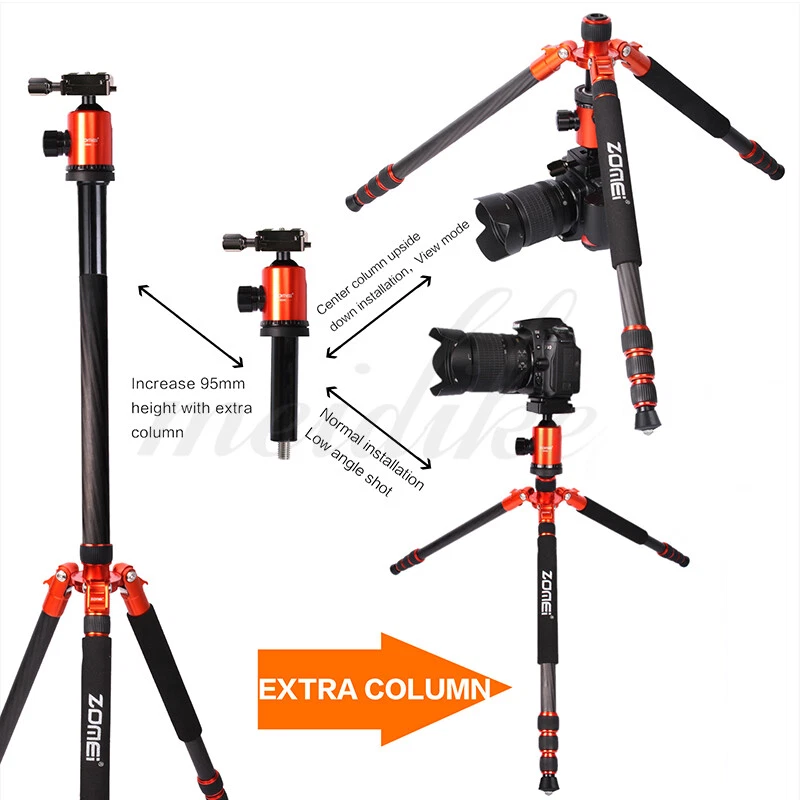 Orange Z888C Carbon Fiber Tripod Travel Monopod With Ball Head Stand For Camera - Image 2 of 4