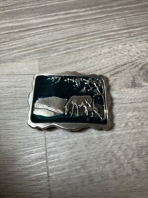 Vintage Western Style Belt Buckle Enamel with Grazing Horse and Foal Unisex