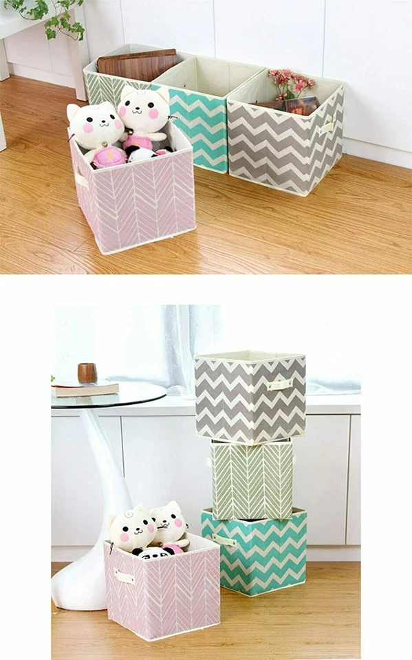2x Non-woven Folding Canvas Storage Box Fabric Cube Cloth Basket Organiser Toys - Image 3 of 4