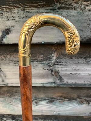 Victorian Brass Derby Cane   Vintage Wooden Walking Stick Gift for Men & Women