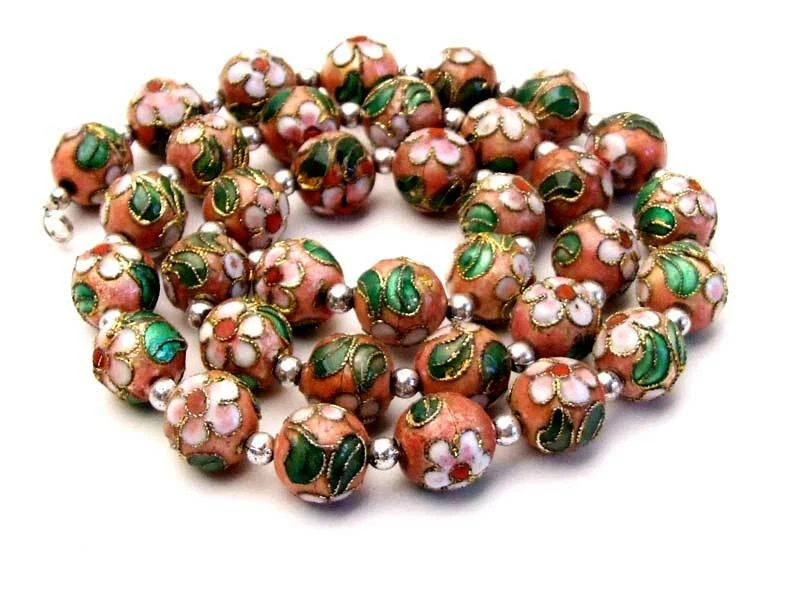 Collar Cloisonne Rosa Redondo 12mm para Mujer Joyería China Collar Largo 20" Foto 3 de 4