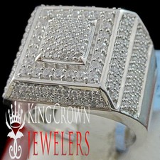 10K White Gold Finish Mens Round Cut Simu. Diamond Ring Wedding Band 2.00 Ctw