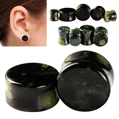 2PCS Organic Stone Ear Gauges Ear Plugs Double Flared Earlets Piercing 2g-5/8''