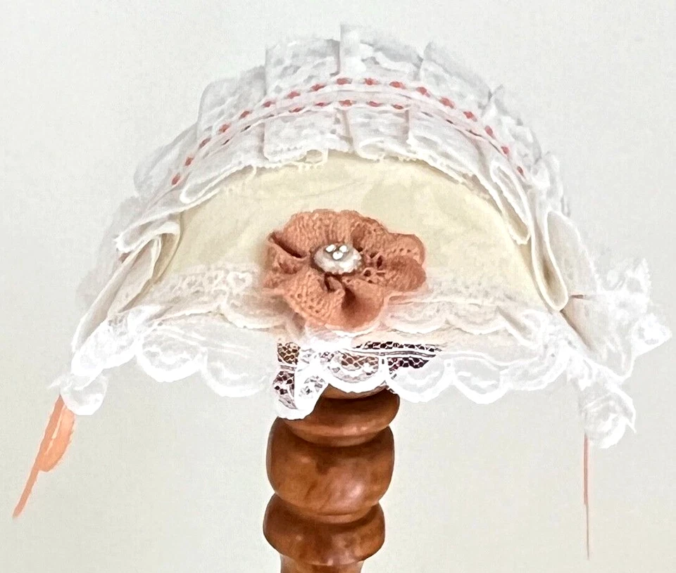 Civil War Victorian Reenactment Reproduction Womens Day Cap Hat Peach & White - Image 3 of 4