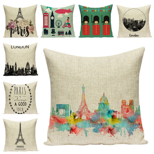 Customized Vintage Cushion Covers Franch Paris Tower Car Sofa Pillowcase Home - Picture 1 of 37