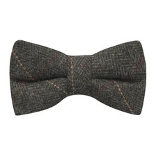 Luxury Herringbone Charcoal Grey Tweed Bow Tie, Bowtie