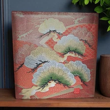 Vintage Japan Brocade Fabric Covered Photo Album Orange Gold Metallic Large