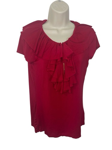 ADRIENNE VITTADINI Women's Size Small Blouse Ruffle Front with Quarter Zip