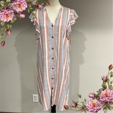 Elle button down striped straight fit mini dress size medium