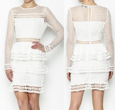 ENDLESS ROSE Sz M Begin Again Crochet Lace Tiered Mini Dress White Cottagecore