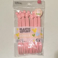 Daiso Disney Mickey Mouse Pink Plastic Spoons + Forks 6 Pieces Each Pack
