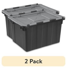 12 Gallon Hinged Lid Industrial Tote, Plastic Storage Bin with FlipLid, Gray