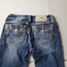 Miss Me Jeans Women 26x33 Blue Bootcut Embellished Pockets Stretch Rodeo Western