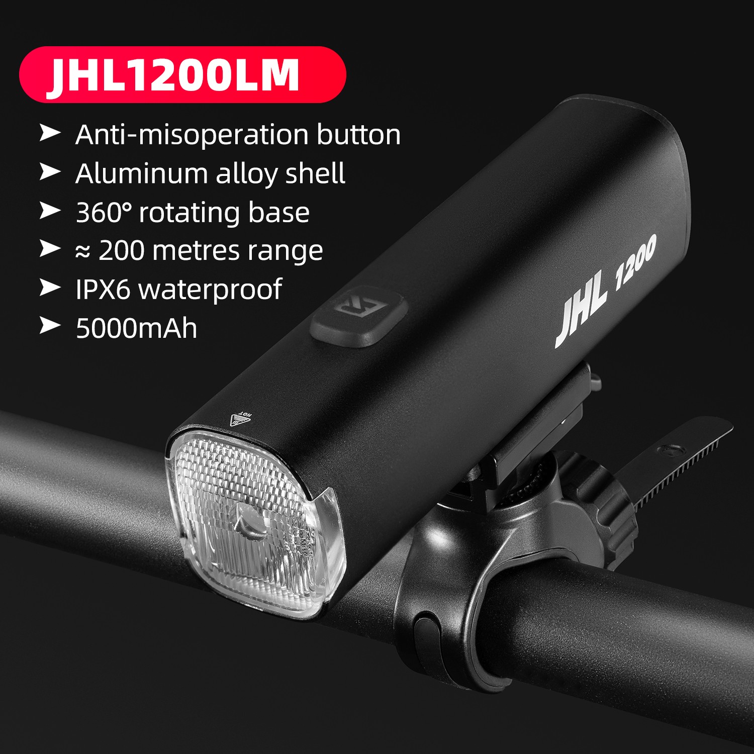 ROCKBROS Bike Light JHL1200ML,5000mAh Battery Type-C Charging Powerful Headlight