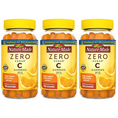 Vitamin C Gummies Zero Sugar Nature Made 250mg 100 Ct x3 | Orange Flavor