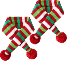 2 Pieces Christmas Striped Knitted Dog Scarf Winter Dog Neck Warmer Costume Xmas