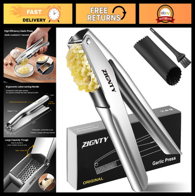 Stainless Steel Garlic Press & Mincer - Easy Squeeze, Ergonomic Handle, Rust Pro