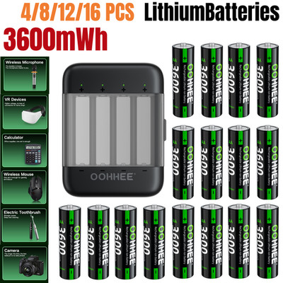 4/8/12/16pcs Rechargeable AA 1.5V Lithium Batteries 3600mWh + Charging Box