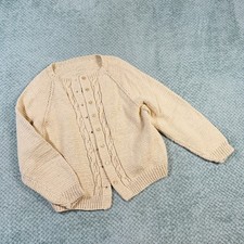 Cute Vintage Handknit Cream Cottage Core Cardigan Button Down Sweater WL