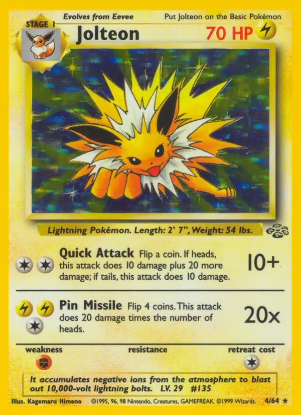 Jolteon - 4/64 - Pokemon Jungle Unlimited Holo Rare Card WOTC LP