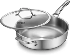 6-Quart Stainless Steel Saute Pan with Lid, 12-Inch Skillet, Dishwasher & Oven S