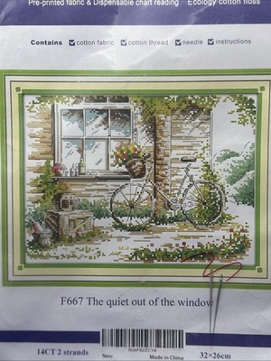 XIU Time Cross Stitch Kit F667 The Quiet Out Of The Window 14Ct 32X26 cm Bicycle