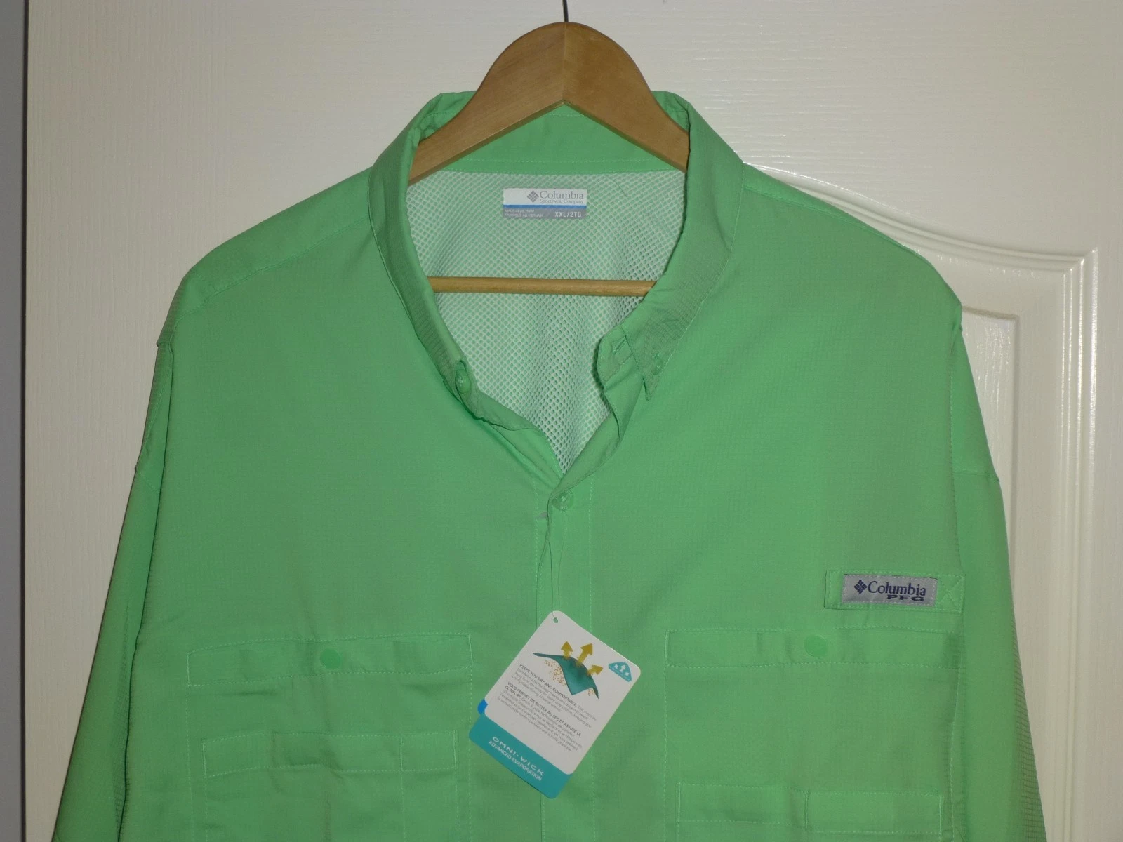 NWT Columbia Men's Lime Green PFG Shirt Vented 2XL / 2TG Fishing Hiking