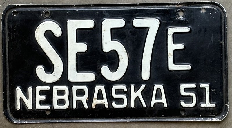 1951 Nebraska License Plate