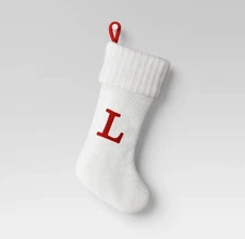 New Wondershop Initial Monogram Knit 19" Christmas Stocking White Letters “L”