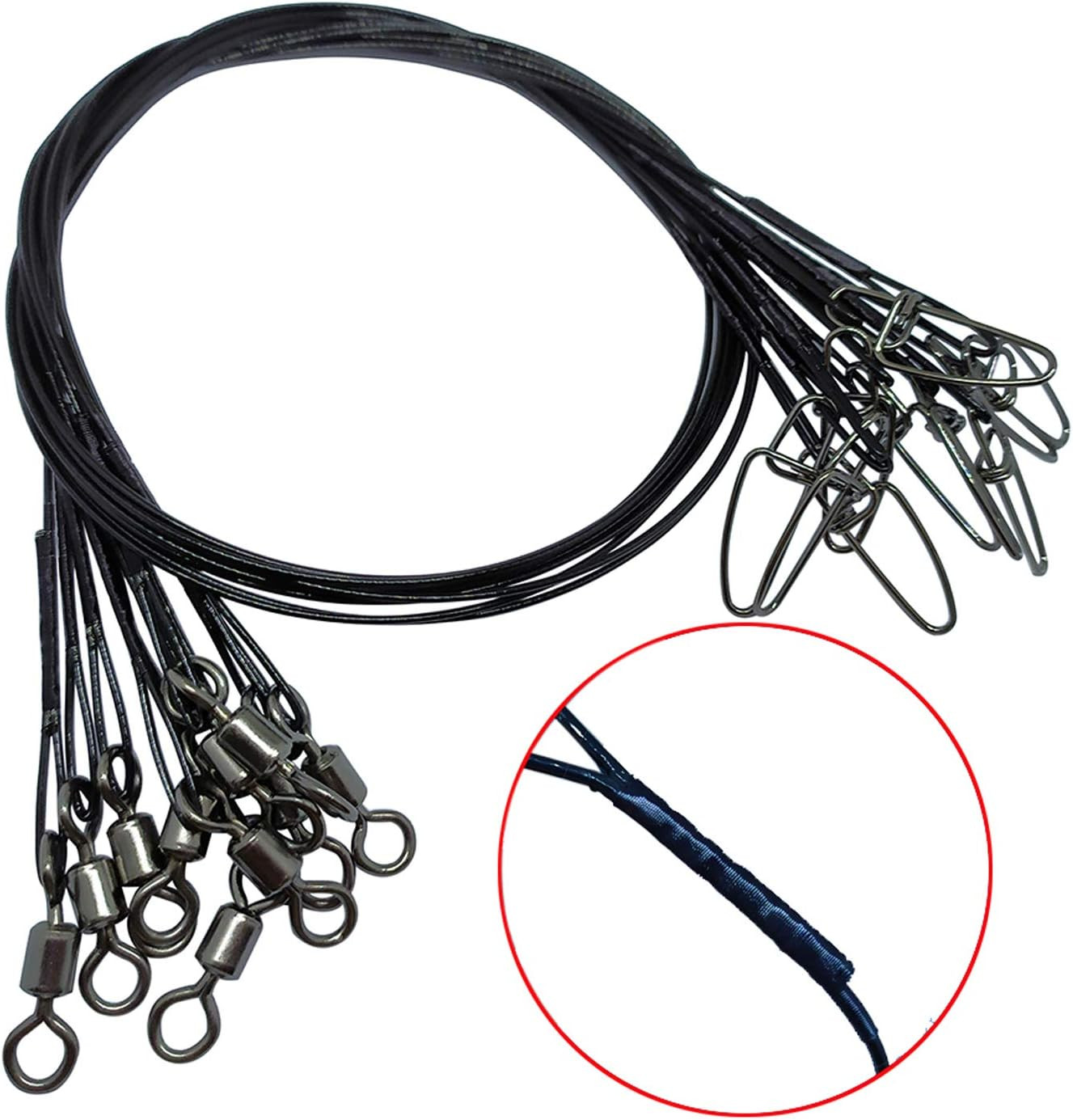 30 PCS Stainless Steel Fishing Wire Leader Line,19.68"/100-120Lb Heavy Duty Fish