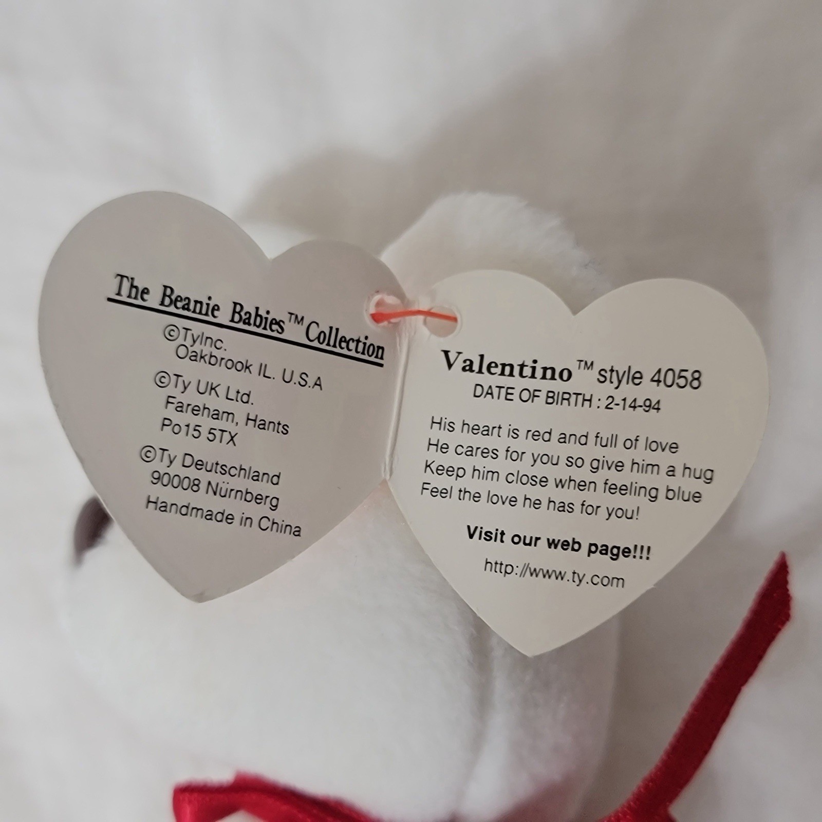 TY BEANIE BABY BEAR CROOKED NOSE VALENTINO Retired RARE Tag Errors 1993 -1st Gen thumbnail 12