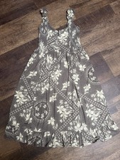 Urban Outfitters Floral Smocked Ruffle Midi Sundress Brown Cream Sleeveless L